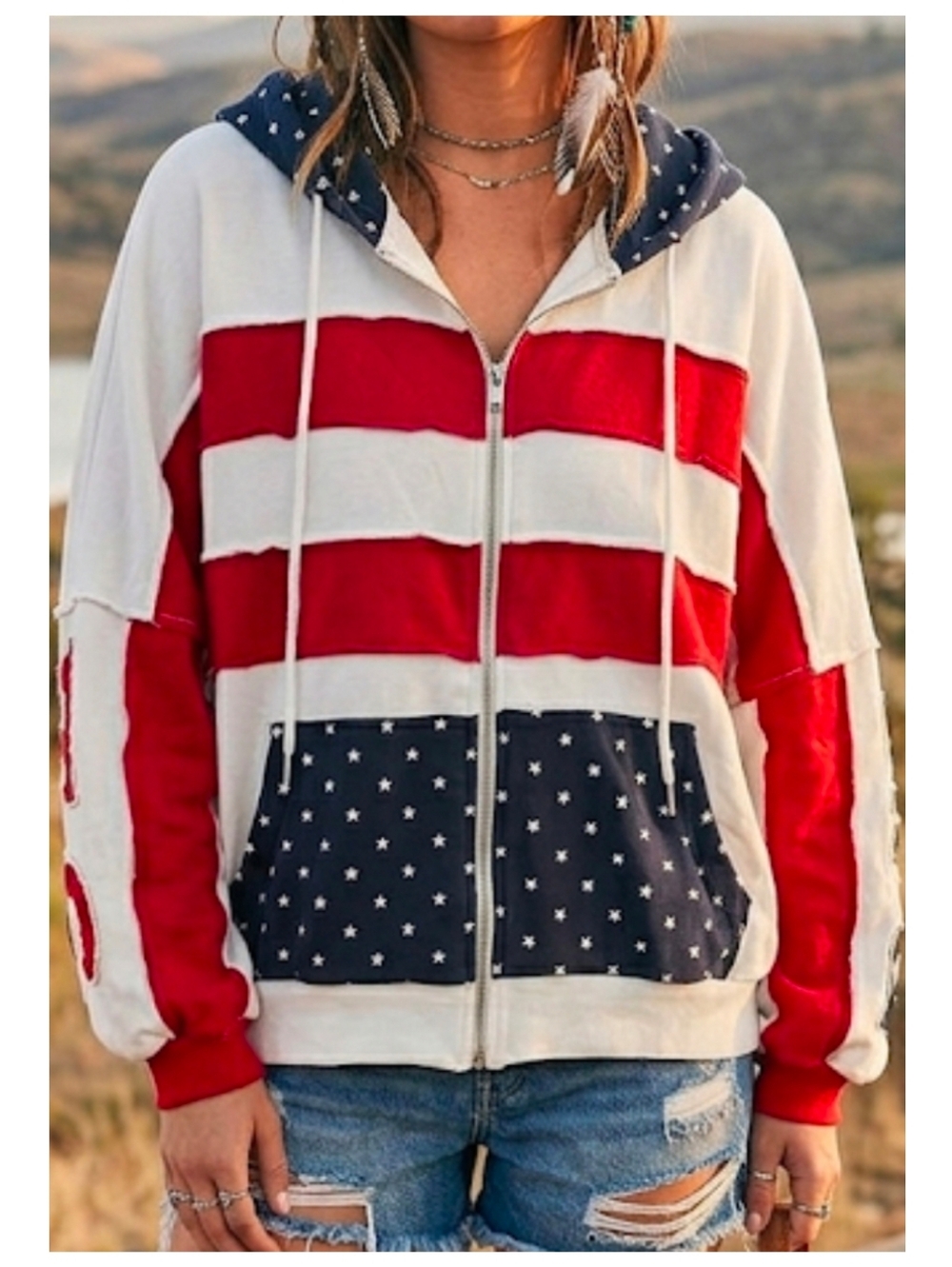 Stars & Stripes Zip Patchwork Hoodie - Picture 7 of 8